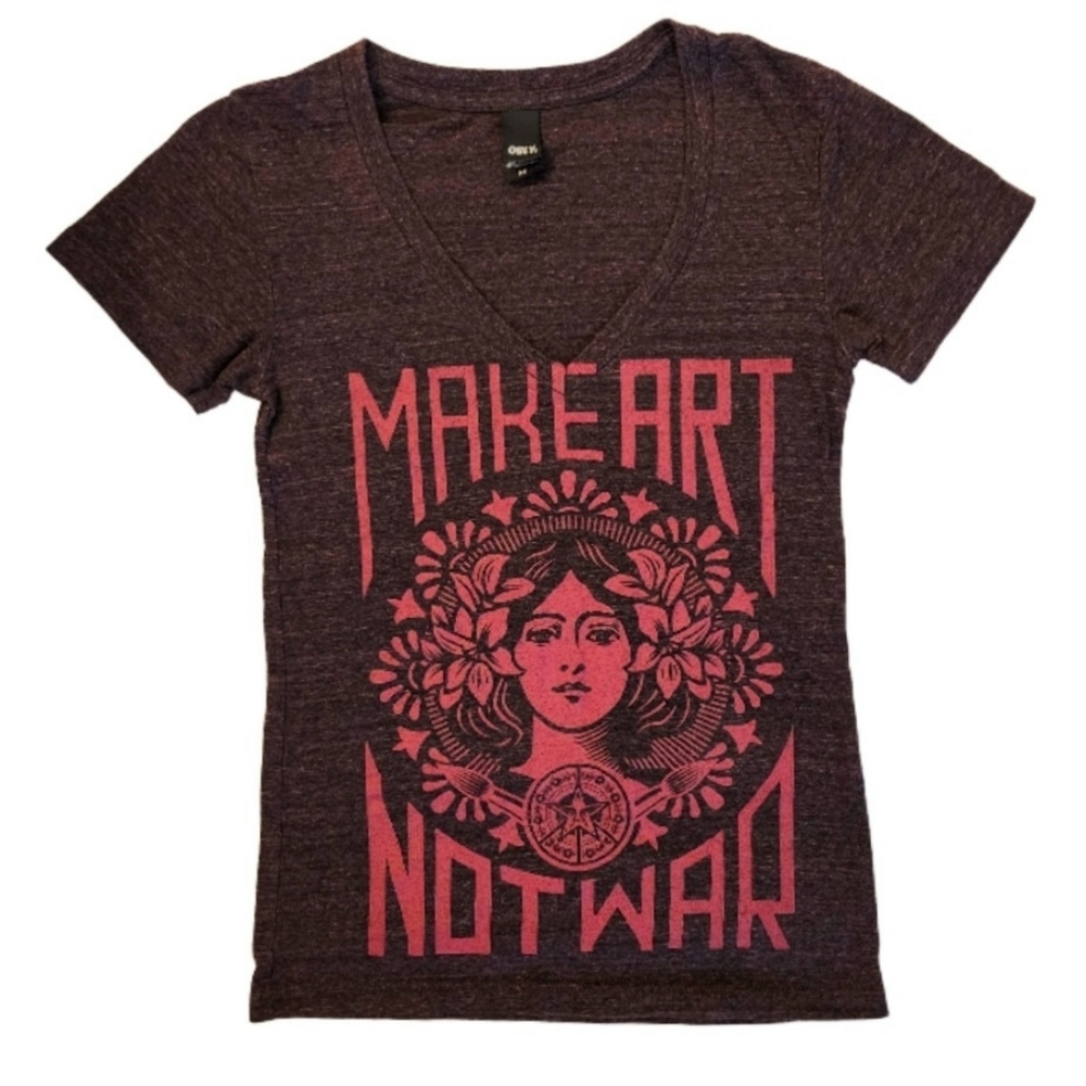 OBEY 'Make Art Not War' V-Neck Cotton Blend Graphic T-Shirt